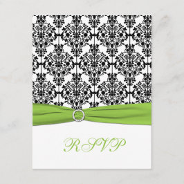 Chartreuse, White en Black Damask Reply Card RSVP Kaartje