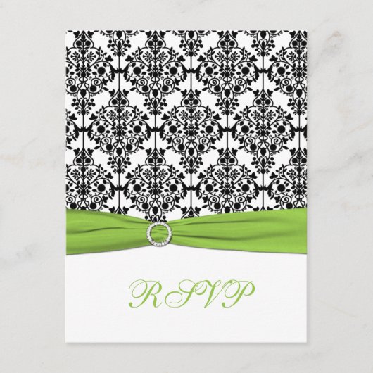 Chartreuse, White en Black Damask Reply Card RSVP Kaartje (Voorkant)