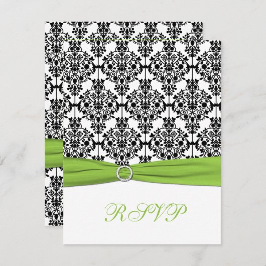 Chartreuse, White en Black Damask Reply Card RSVP Kaartje (Voorkant / Achterkant)