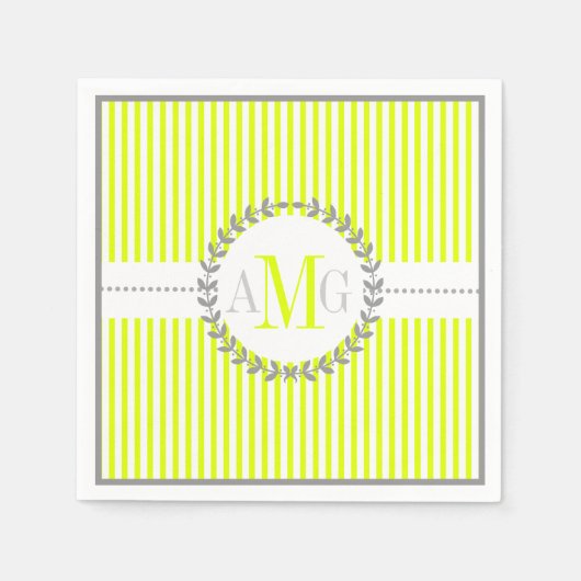 Chartreuse, wit gestreept patroon bruiloft servet (Voorkant)