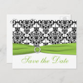 Chartreuse, Wit, Zwart Damask Save the Date Kaart (Voorkant / Achterkant)