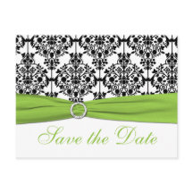 Chartreuse, Wit, Zwart Damask Save the Date Kaart