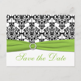 Chartreuse, Wit, Zwart Damask Save the Date Kaart