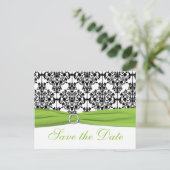 Chartreuse, Wit, Zwart Damask Save the Date Kaart (Staand voorkant)
