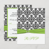 Chartreuse, Witte en Zwarte Damask Antwoordkaart RSVP Kaartje (Voorkant / Achterkant)