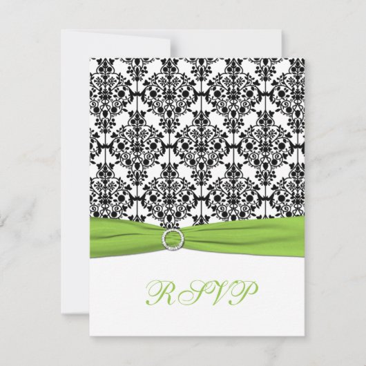 Chartreuse, Witte en Zwarte Damast Antwoordkaart RSVP Kaartje (Voorkant)