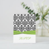 Chartreuse, Witte en Zwarte Damast Antwoordkaart RSVP Kaartje (Staand voorkant)
