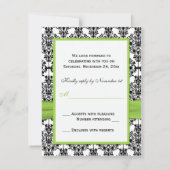 Chartreuse, Witte en Zwarte Damast Antwoordkaart RSVP Kaartje (Achterkant)