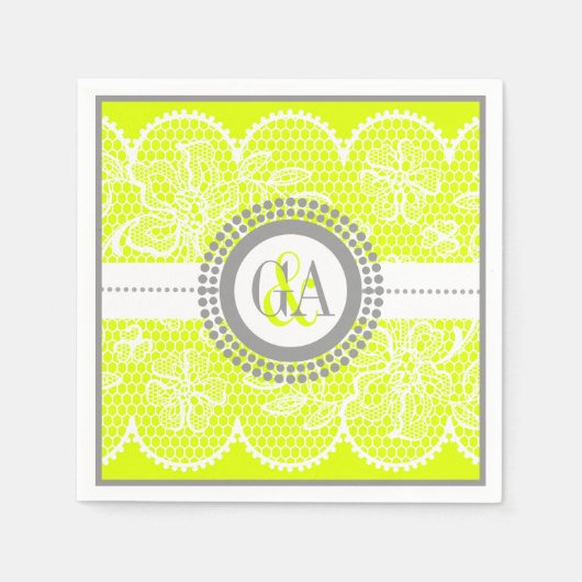 Chartreuse, witte kant patroon bruiloft servetten (Voorkant)
