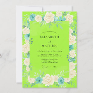 Chartreuse Witte Rozen Bruiloft Kaart