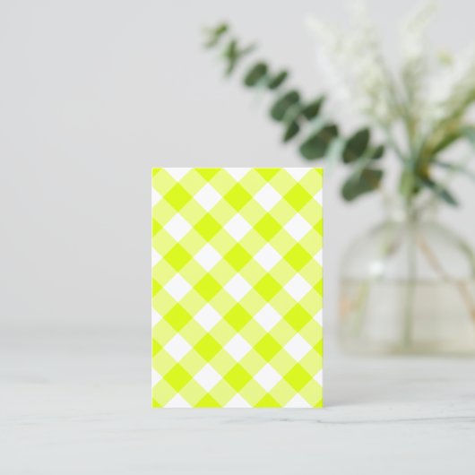 Chartreuse Yellow Gingham Blank Visitekaartje (Staand voorkant)