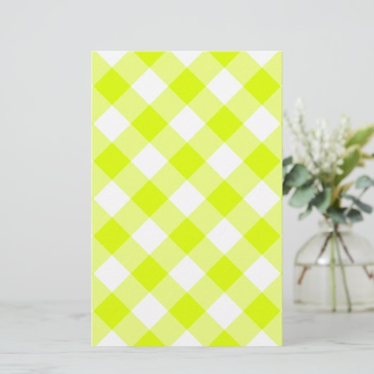 Chartreuse Yellow Gingham Briefpapier (Staand voorkant)