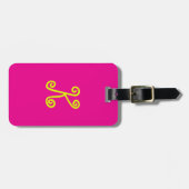 Chartreuse Yellow Neon Hot Pink Monogram Script Bagagelabel (Voorkant horizontaal)