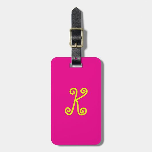 Chartreuse Yellow Neon Hot Pink Monogram Script Bagagelabel (Voorkant verticaal)