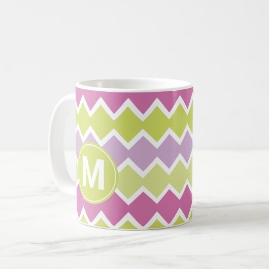 Chartreuse Yellow Pink Monogram Koffiemok (Voorkant links)