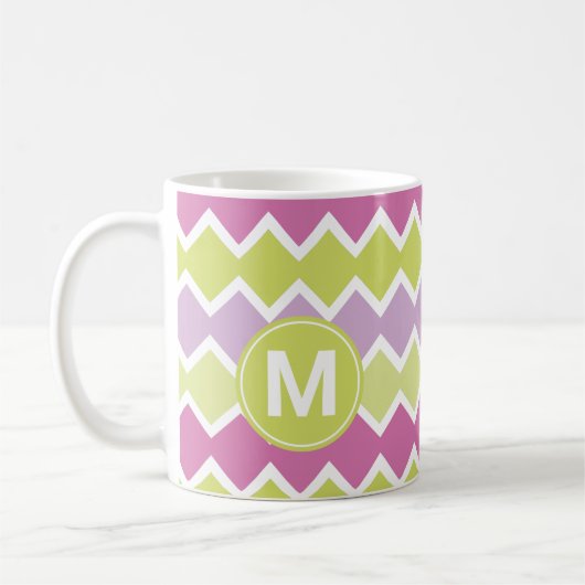 Chartreuse Yellow Pink Monogram Koffiemok (Links)