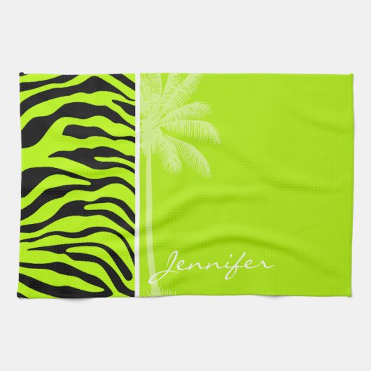 Chartreuse Zebra Stripes Dierenprint; Palm Theedoek (Horizontaal)