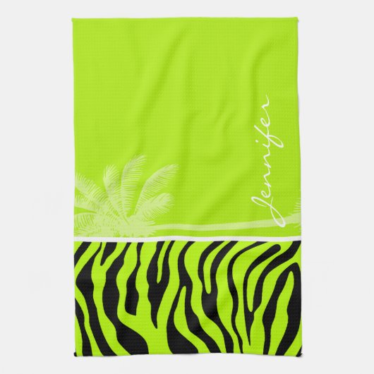 Chartreuse Zebra Stripes Dierenprint; Palm Theedoek (Verticaal)