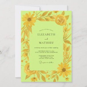 Chartreuse Zonnebloem Gouden Eucalyptus Bruiloft Kaart