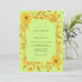 Chartreuse Zonnebloem Gouden Eucalyptus Bruiloft Kaart (Staand voorkant)