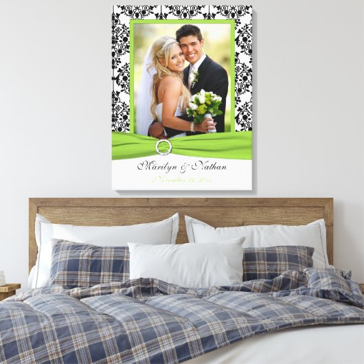 Chartreuse, zwart, wit, Damask Wedding Canvas (Insitu (Slaapkamer))