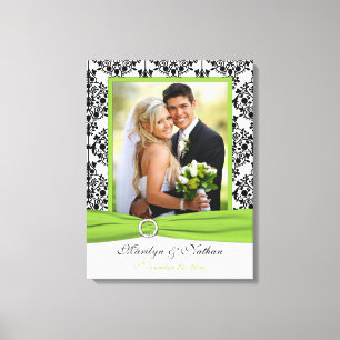 Chartreuse, zwart, wit, Damask Wedding Canvas