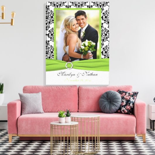 Chartreuse, zwart, wit, Damask Wedding Canvas Afdruk (Insitu (Woonkamer))