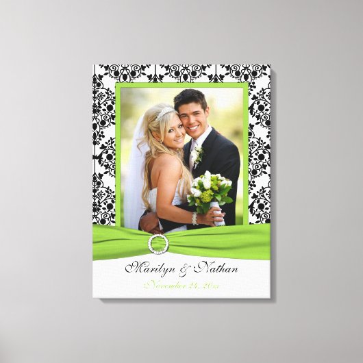 Chartreuse, zwart, wit, Damask Wedding Canvas Afdruk (Voorkant)