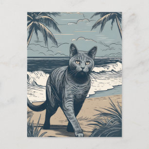 Chartreux-Cat bij een tropisch strand tijdens zons Briefkaart