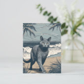 Chartreux-Cat bij een tropisch strand tijdens zons Briefkaart (Staand voorkant)