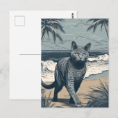 Chartreux-Cat bij een tropisch strand tijdens zons Briefkaart (Voorkant / Achterkant)