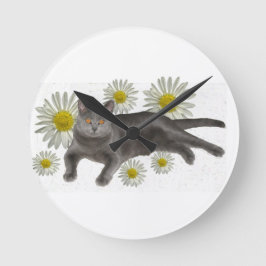 Chartreux Cat met Daisies Ronde Klok