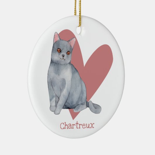 Chartreux Cat Waterverf Kat Roze hart Keramisch Ornament (Rechts)