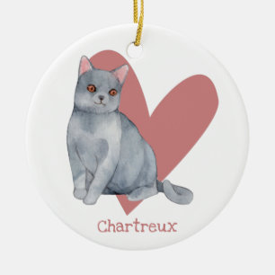 Chartreux Cat Waterverf Kat Roze hart Keramisch Ornament