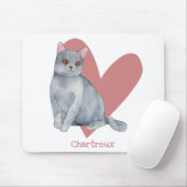 Chartreux Cat Waterverf Kat Roze hart Muismat (Met muis)