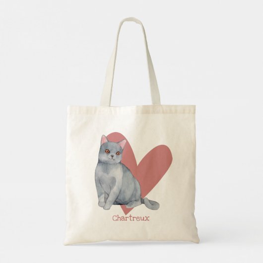 Chartreux Cat Waterverf Kat Roze hart Tote Bag (Achterkant)