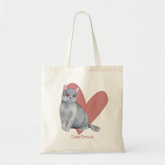 Chartreux Cat Waterverf Kat Roze hart Tote Bag (Voorkant)