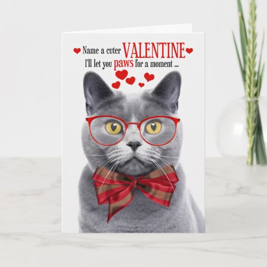 Chartreux Grijs Kat Feline Humor Valentijnsdag Feestdagen Kaart (Voorkant)