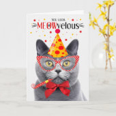 Chartreux Grijs Kat MEOWvelous Verjaardag Kaart (Gele Bloem)
