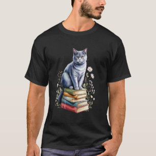 Chartreux Kartuizer Kat Boekenwurm Bloemen Boek Le T-shirt