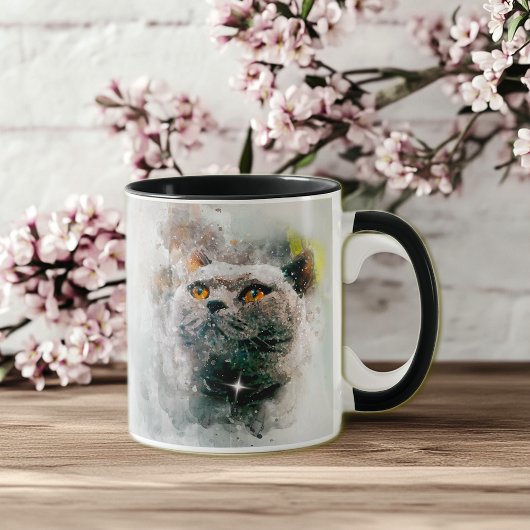 Chartreux kat en sneeuw mok
