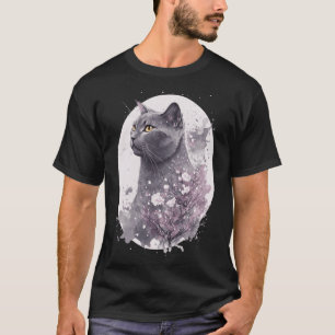 Chartreux Kat Japans Kersenbloesem Bloemen Bloemig T-shirt