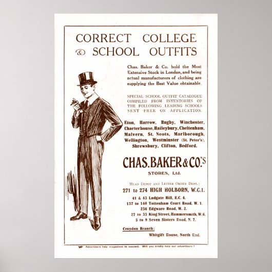  Chas Baker Clothing Ad vanaf 1920 Poster (Voorkant)