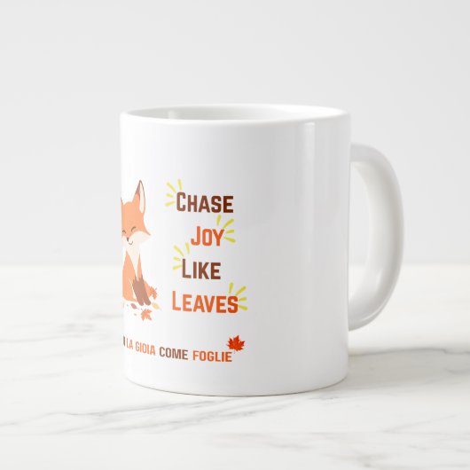 Chase Joy Like Leaves – Tweetalige Autumn Fox Mok (Voorkant rechts)