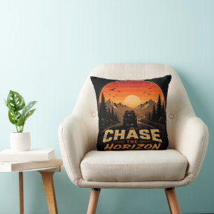 Chase the Horizon Vintage Retro Zonsondergang Kussen
