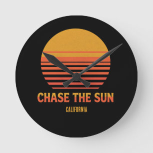 Chase The Sun Retro Zonsondergang 70s Aangepaste S Ronde Klok