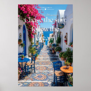 Chase The Sun Santorini Egeïsche Steeg Scenic Art Poster