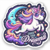 Chase Your Dreams" Eenhoorn Sticker (Voorkant)