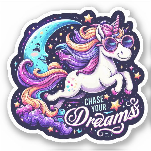 Chase Your Dreams" Eenhoorn Sticker (Voorkant)