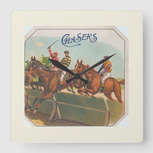 Chasers Vintage Horse Racing Vierkante Klok (Voorkant)